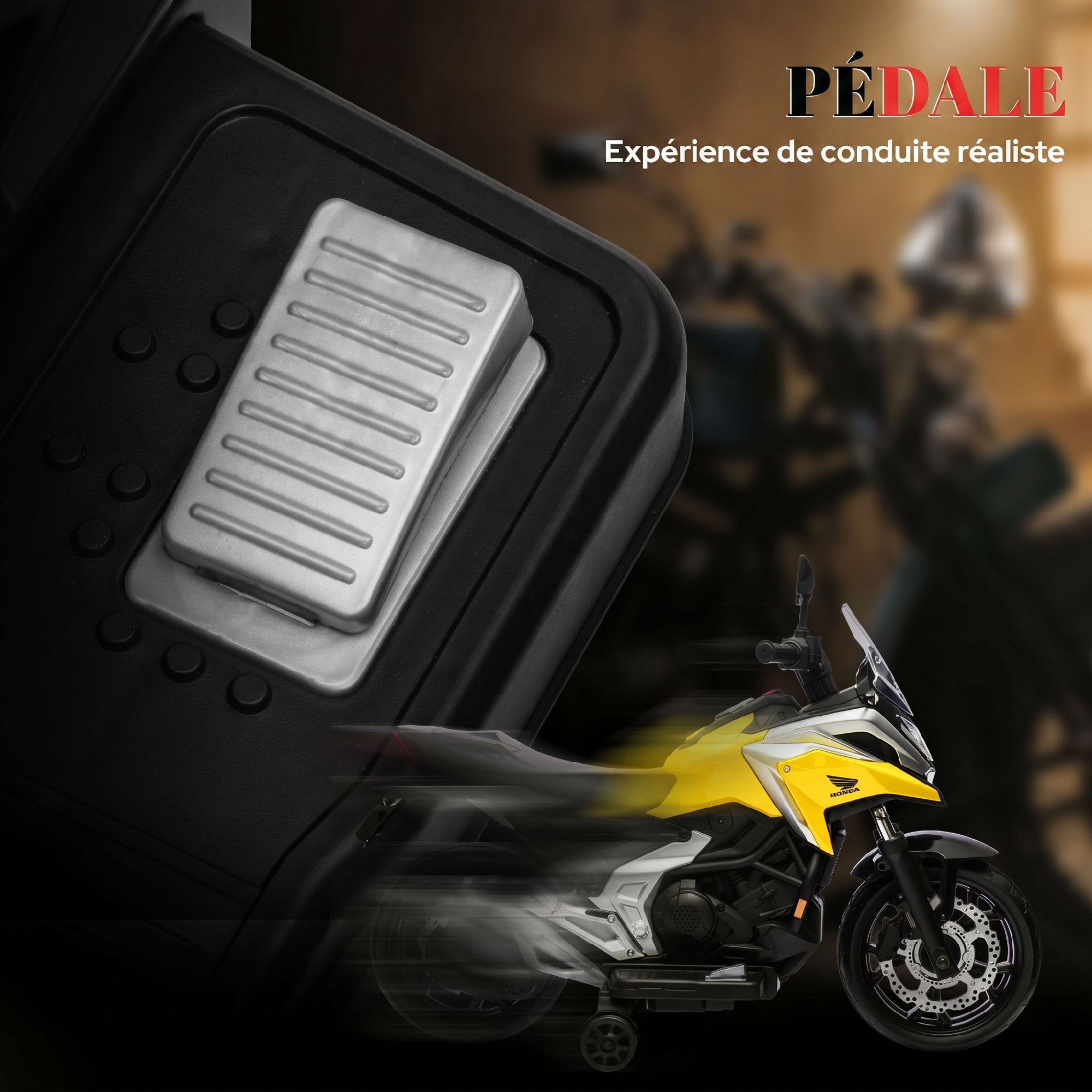 Moto Porteur Électrique Honda pour Enfants 3-6 Ans avec Musique et Phares - Jaune | Magi Jouets