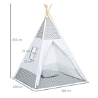 Tente Tipi Indien pour Enfant avec Tapis, Coussin et Sac de Transport, 1,2x1,2x1,55 m - Gris/Blanc | Magi Jouets