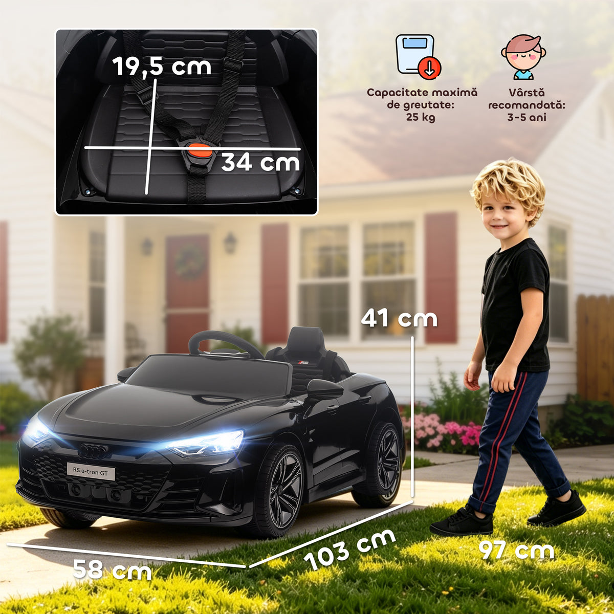 Voiture électrique enfant 12 V - véhicule électrique avec télécommande parentale fournie - V. Max. 5 Km/h - effets sonores, lumineux - Audi RS E-tron GT noir