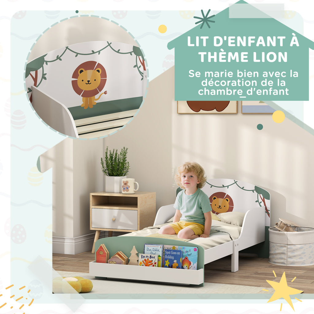 Lit Enfant 70x140 cm avec Barrière de Sécurité, Sommier à Lattes et Rangement - Vert | Magi Jouets