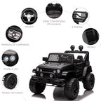 Voiture électrique pour enfants 12V avec télécommande, suspension à 4 roues, phares et klaxon, MP3, vitesse 3-5 km/h, pour 3-6 ans - noir