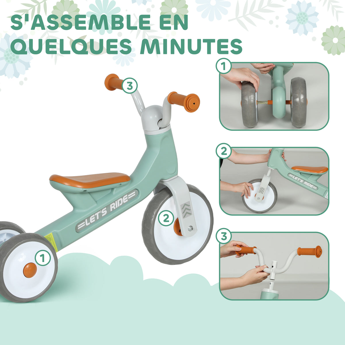 Draisienne Bébé 1-3 Ans Sans Pédale, 3 Roues Silencieuses, Charge 20 kg - Vert | Magi Jouets