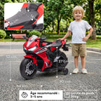 Moto Électrique Enfants sous Licence HONDA 6 V, 3 Km/h, Musique & Lumière, 2 Roues d'Entraînement, Rouge