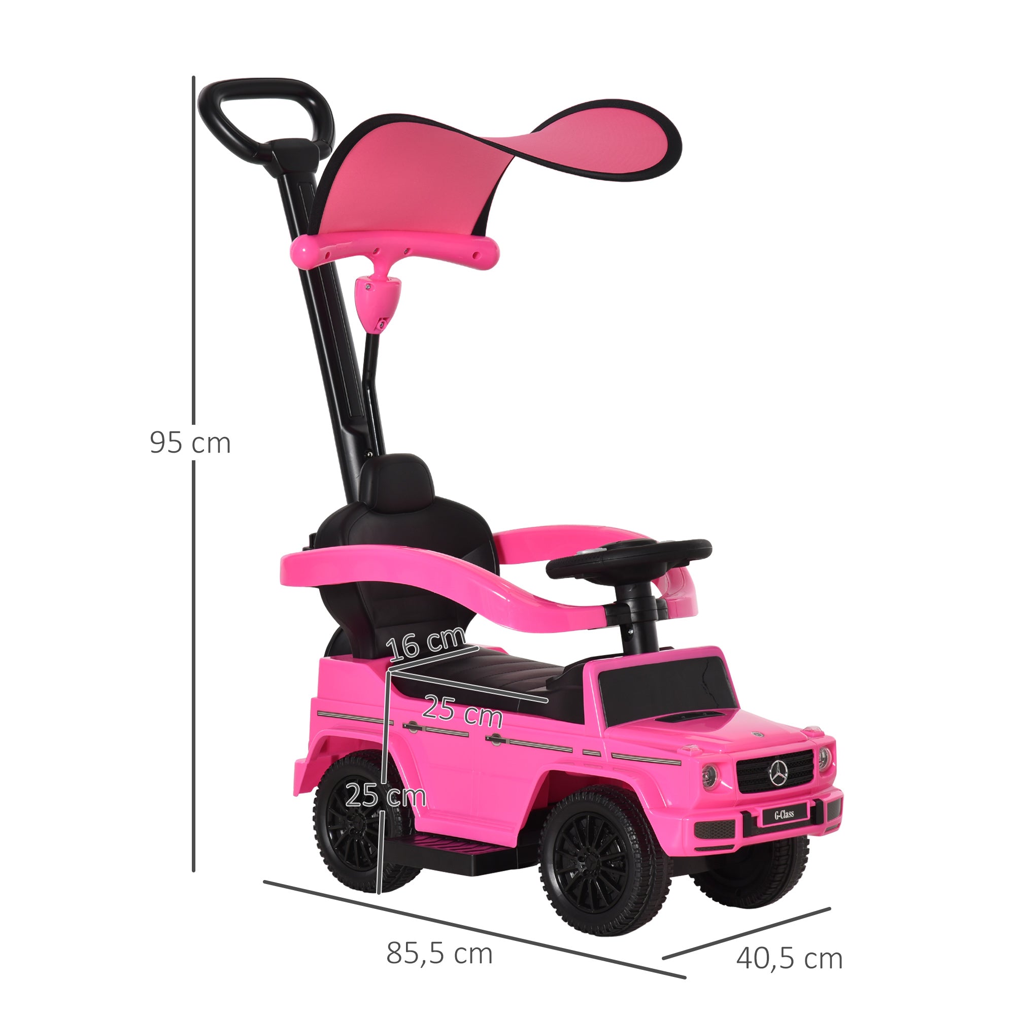 Porteur Enfants Voiture Enfant Multi-équipée 12-36 Mois klaxon Marche-Pieds, Garde-Corps et ombrelle Rose