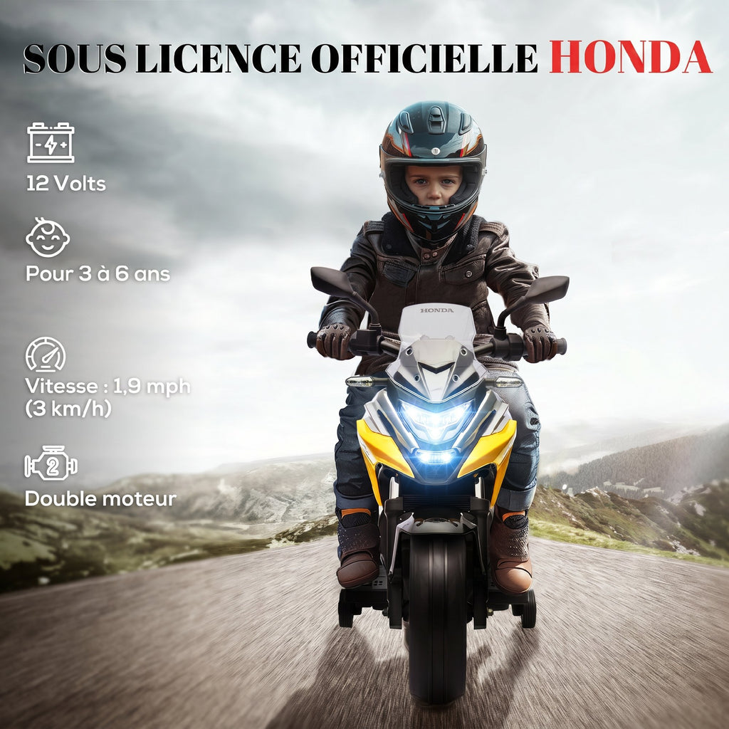 Moto Porteur Électrique Honda pour Enfants 3-6 Ans avec Musique et Phares - Jaune | Magi Jouets