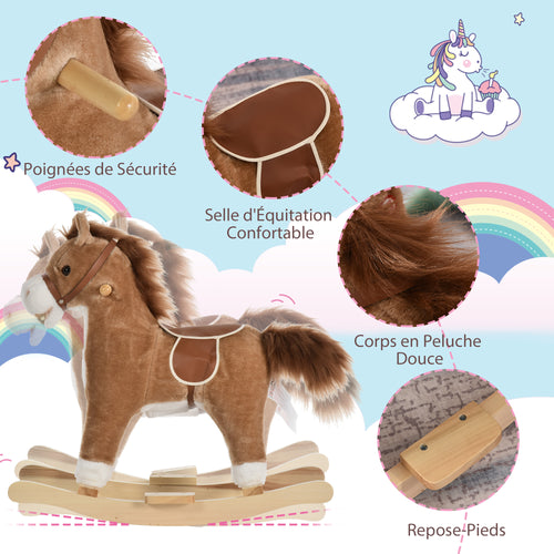 Cheval à Bascule Selle Confort en Bois de Peuplier, 65x32,5x61 cm - Marron | Magi Jouets