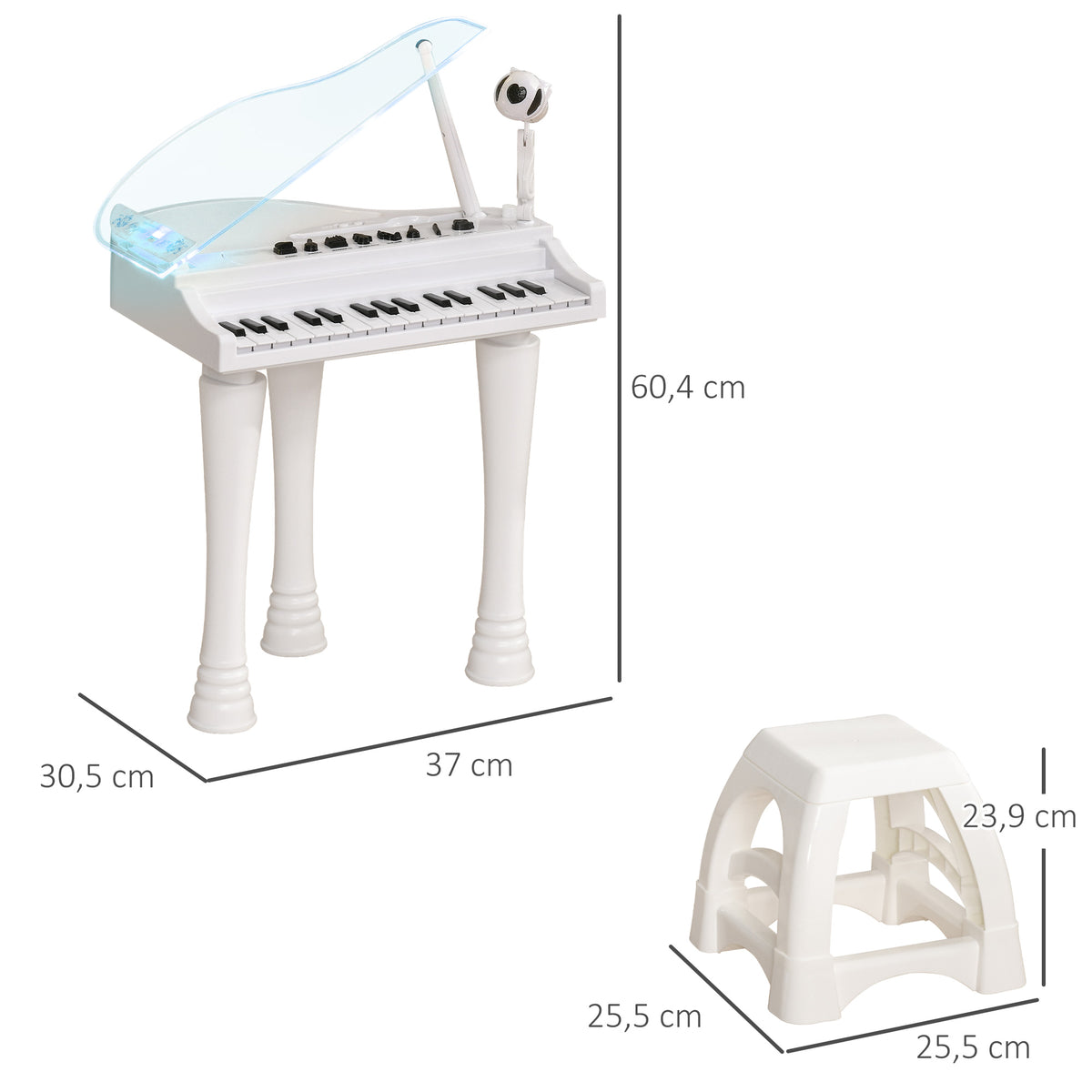 Piano Enfant Électronique 32 Touches avec Tabouret et Couvercle LED - Blanc | Magi Jouets
