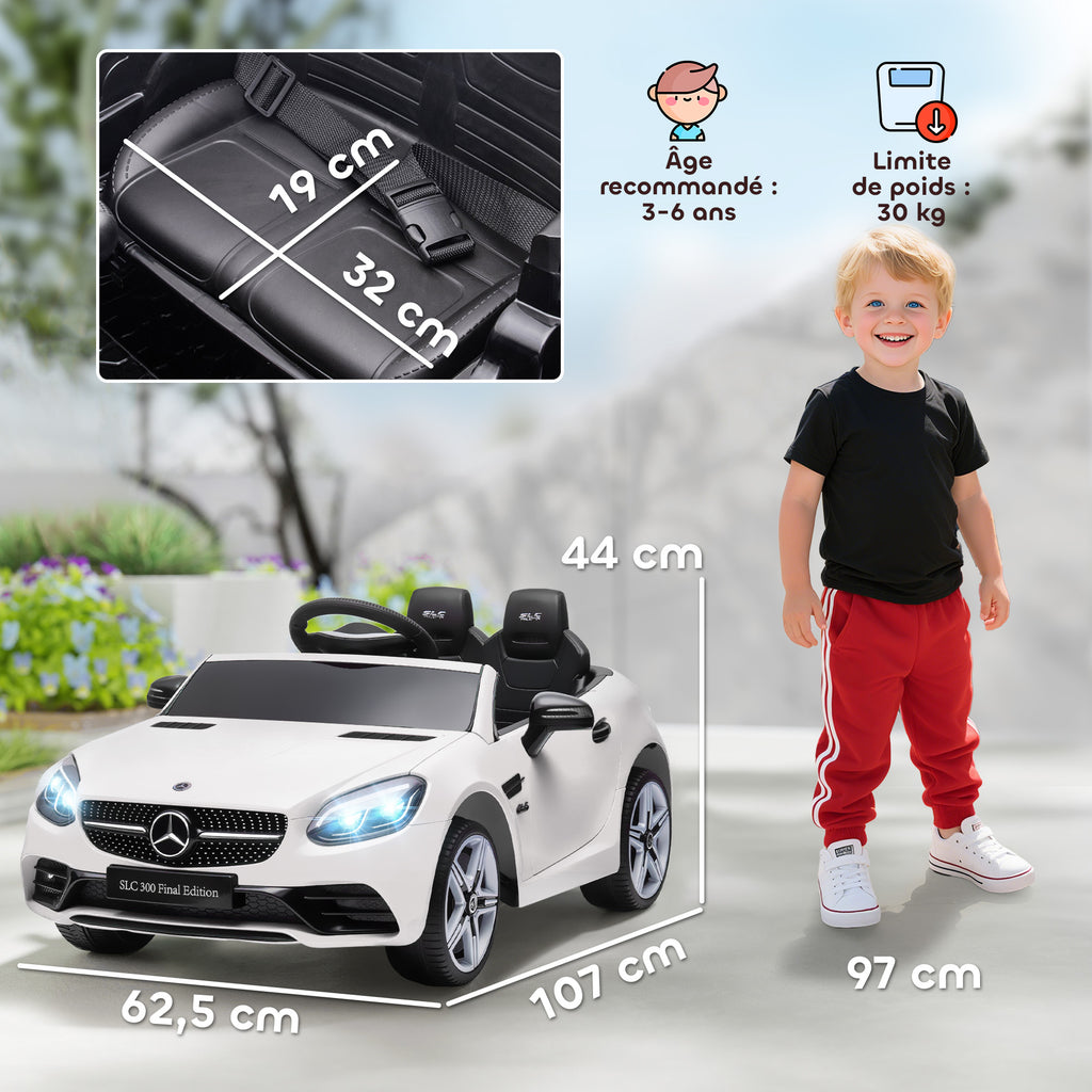 Voiture électrique enfants licence Mercedes SLC 300 12V V. Max. 5 Km/h effets sonores lumineux télécommande blanc