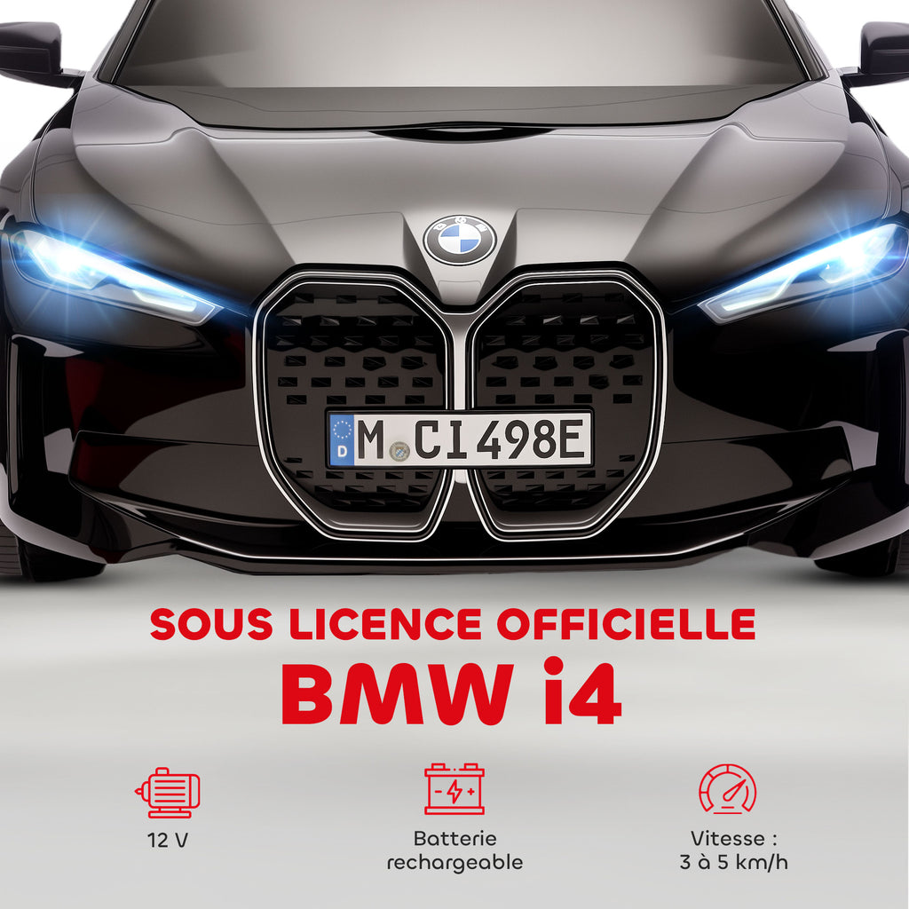 Voiture électrique pour enfants licence BMW I4 12V avec télécommande MP3 Musique Lumières et Ceinture 115x67x45 cm Noir