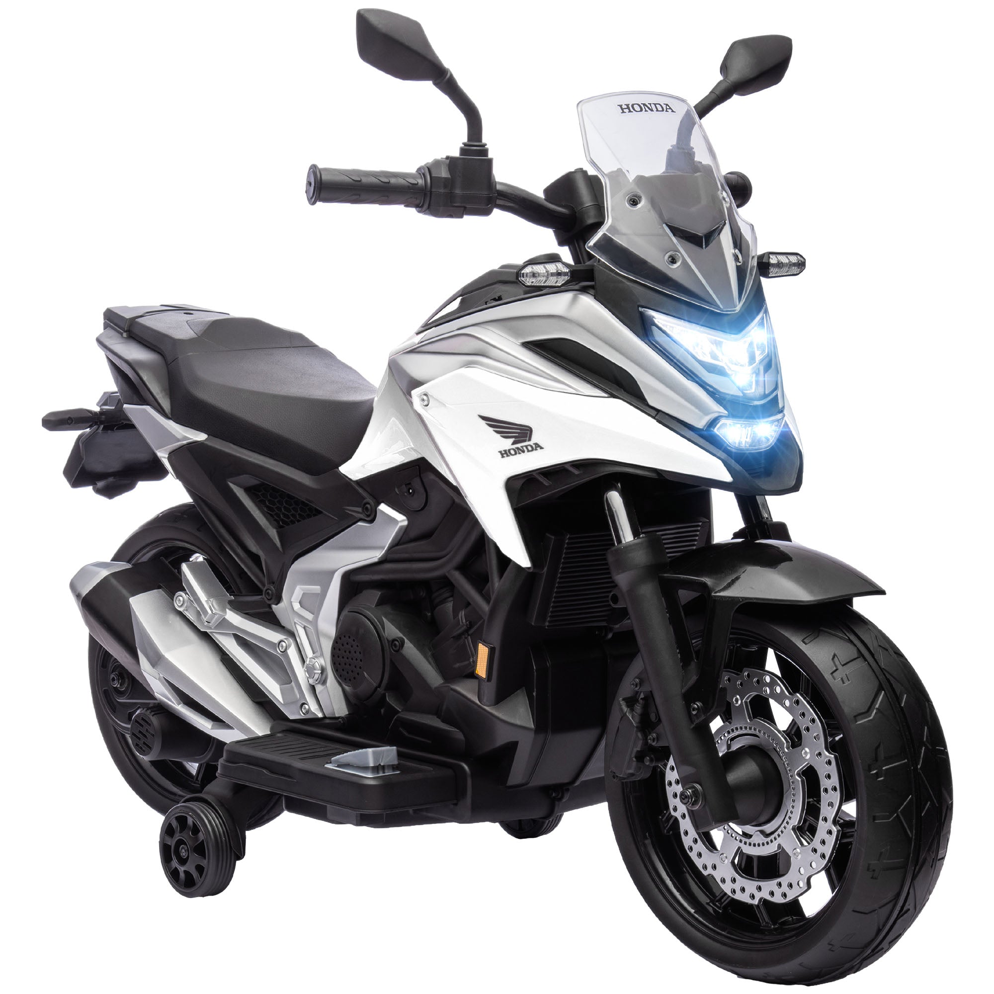Moto électrique pour enfants moto porteur Honda pour enfants 3 à 6 ans avec musique, phares blanc