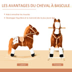 Cheval à Bascule Peluche avec Effets Sonores, Selle et Rênes, 3-6 Ans - Marron/Blanc | Magi Jouets