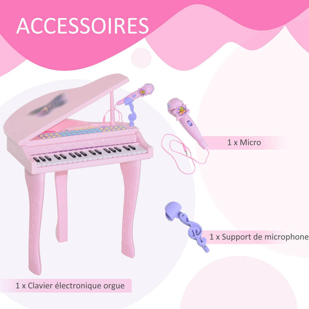 Piano à Queue Électronique Enfant 37 Touches avec Micro et Haut-Parleur - Rose | Magi Jouets