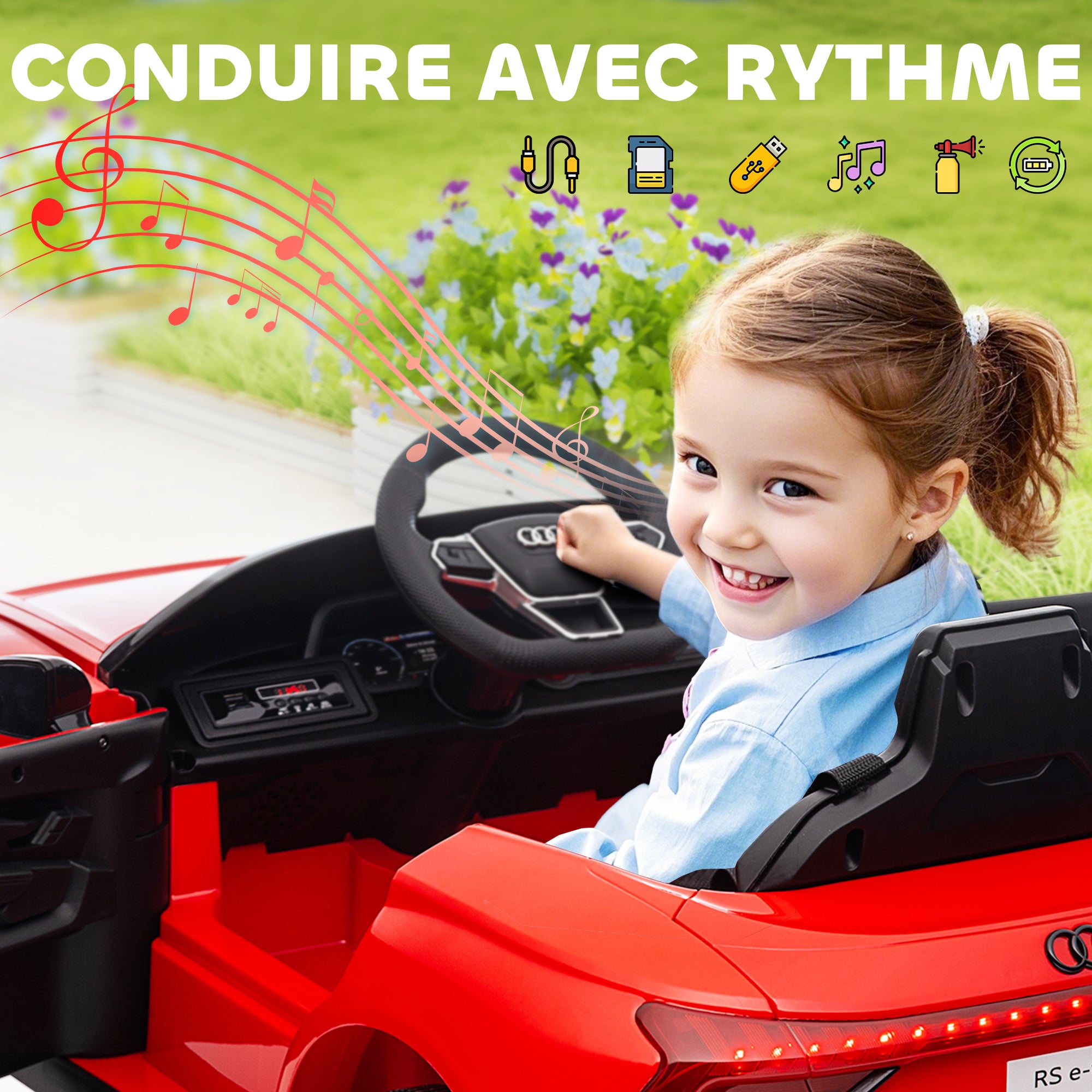 Voiture électrique enfant 12 V - véhicule électrique avec télécommande parentale fournie - V. Max. 5 Km/h - effets sonores, lumineux - Audi RS E-tron GT rouge