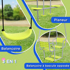 Portique Balançoire Enfant 3 en 1 avec Vis-à-Vis et Siège, Charge Max 225 kg - Vert | Magi Jouets