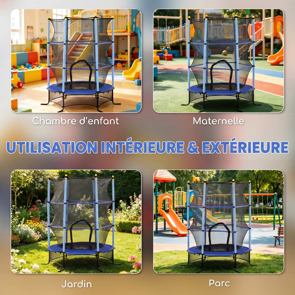 Trampoline Enfant Ø1,63 m avec Filet de Sécurité et Porte Zippée - Bleu | Magi Jouets