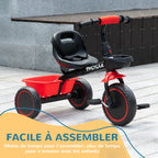 Tricycle Enfant Évolutif avec Siège Réglable, 2 Paniers et Ceinture, 2-5 Ans - Rouge/Noir | Magi Jouets