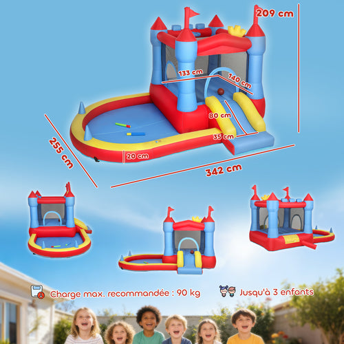 Château Gonflable avec Souffleur, Toboggans, Trampoline et Piscine à Balles - Multicolore | Magi Jouets