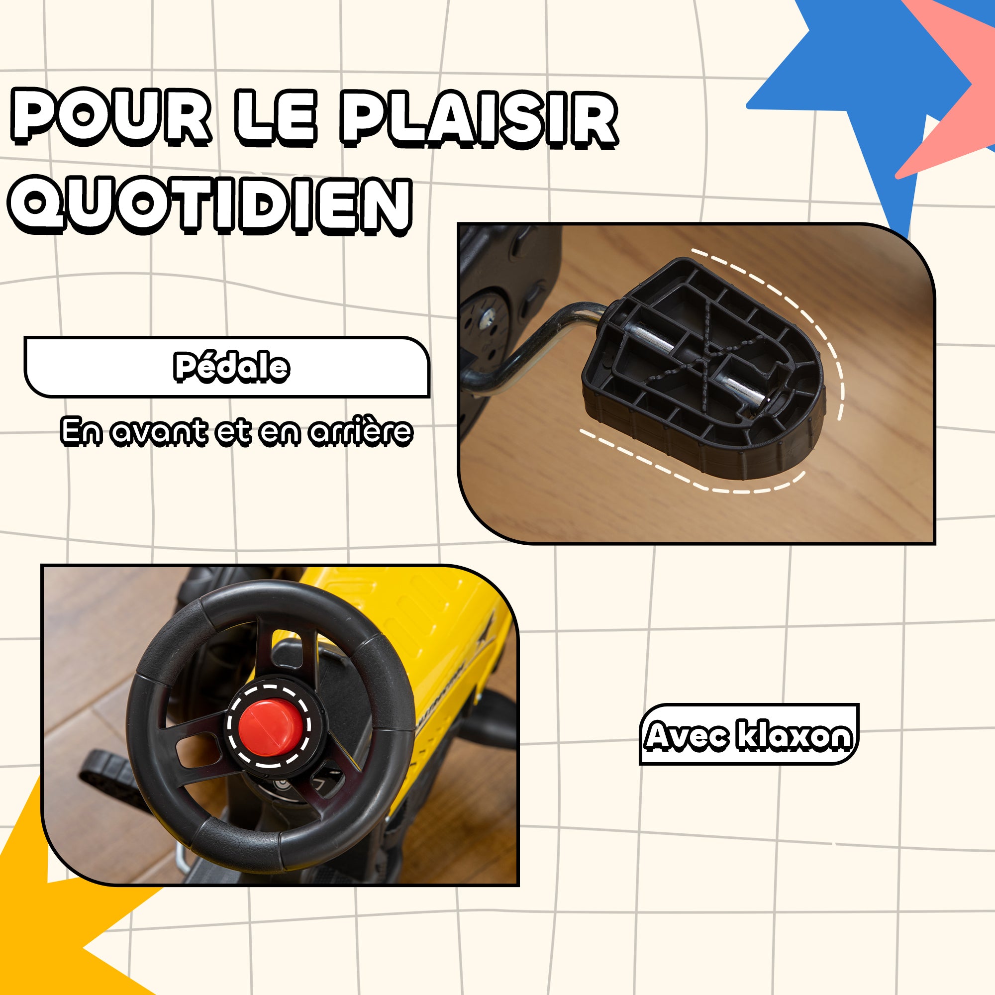 Porteur Tracteur Enfants avec Remorque, Râteau et Pelle, 6 Roues, 3+ Ans - Jaune | Magi Jouets