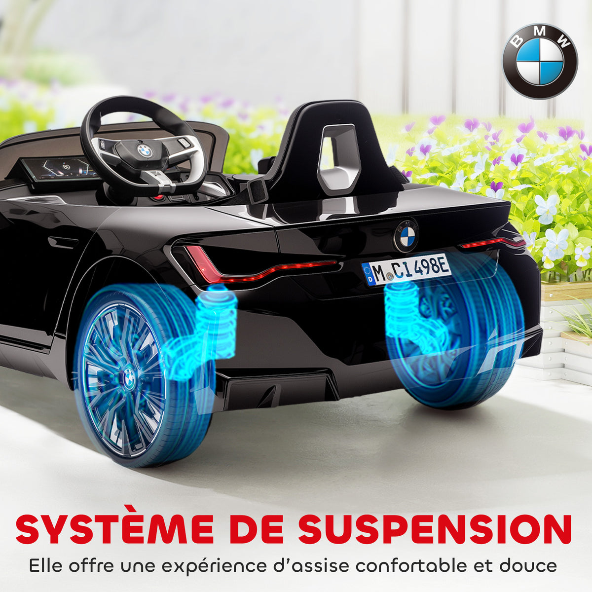 Voiture électrique pour enfants licence BMW I4 12V avec télécommande MP3 Musique Lumières et Ceinture 115x67x45 cm Noir