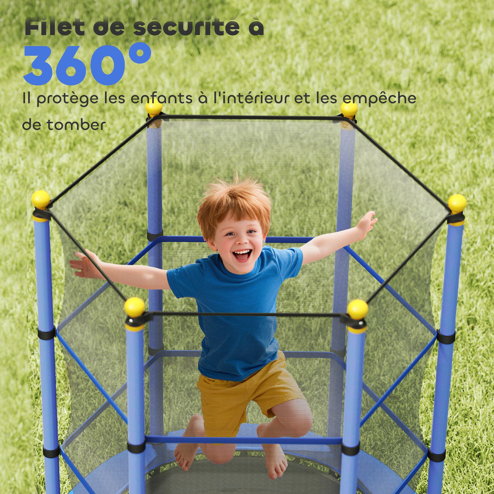 Trampoline Enfant Ø1,40 m avec Filet de Sécurité et Porte Zippée - Bleu | Magi Jouets