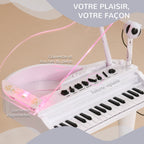 Piano Enfant Électronique 32 Touches avec Tabouret et Couvercle LED - Blanc | Magi Jouets