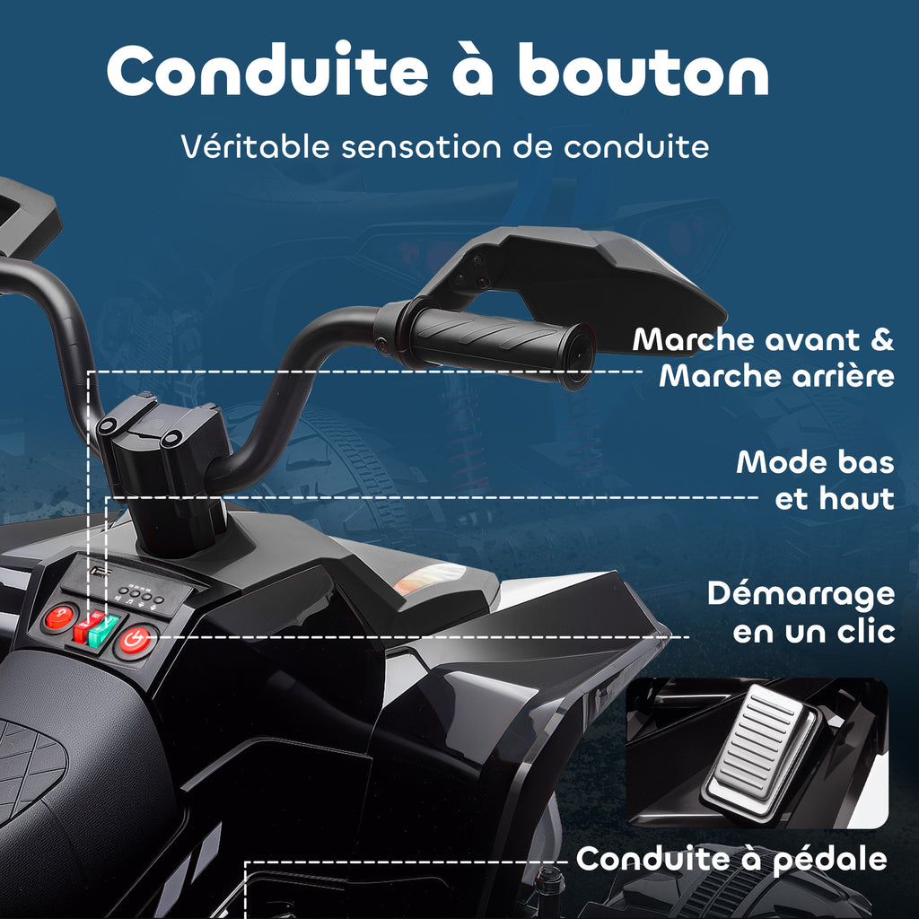 Quad électrique enfant 24V, voiture électrique enfants ATV, double moteur, phares, port USB et MP3, 109x68,5x76cm, noir