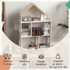 Étagère de Rangement Enfant Forme de Maison, 3 Niveaux, 65x25x108,5 cm - Blanc et Naturel | Magi Jouets