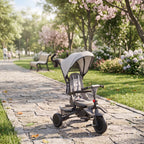 Tricycle Bébé Évolutif 6 en 1 Pliable avec Poignée Parentale et Siège Pivotant 360° - Gris | Magi Jouets