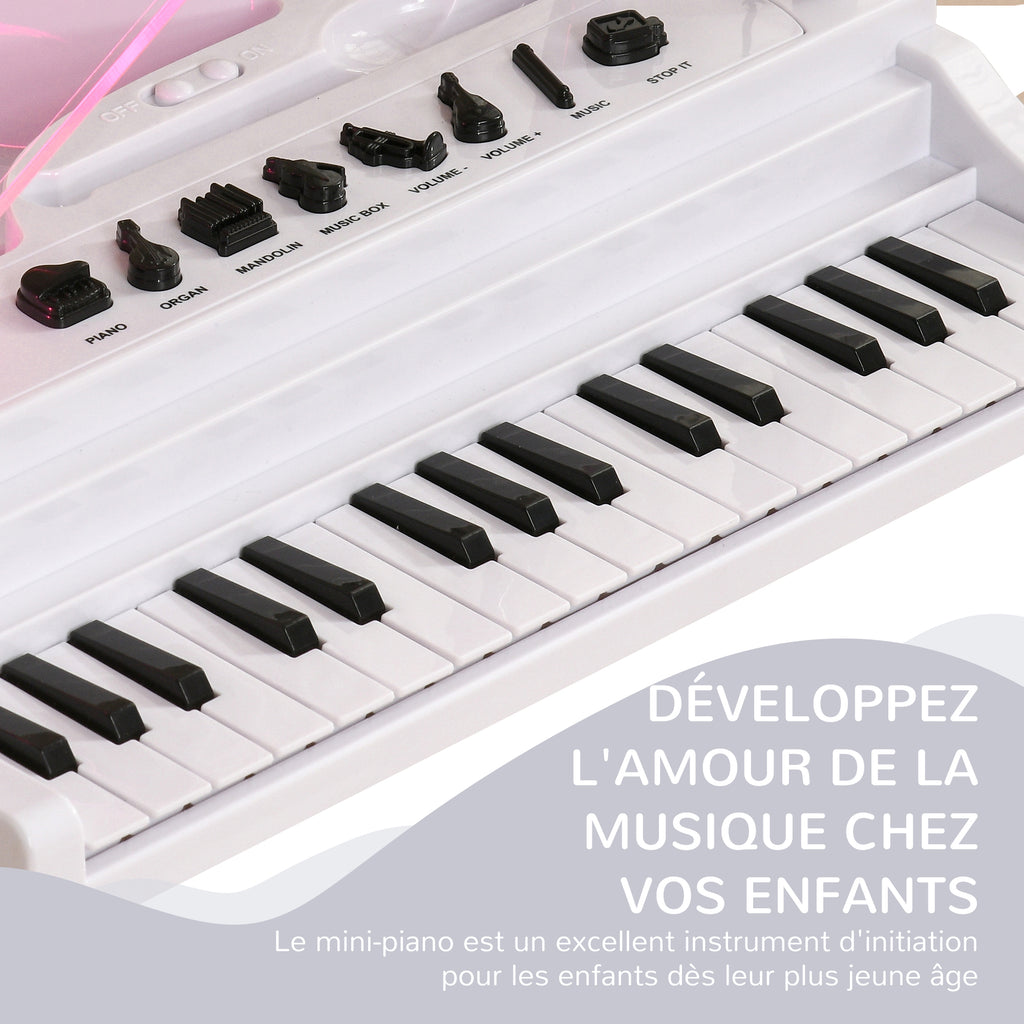 Piano Enfant Électronique 32 Touches avec Tabouret et Couvercle LED - Blanc | Magi Jouets