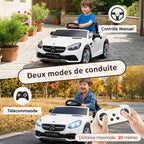 Voiture électrique enfants licence Mercedes SLC 300 12V V. Max. 5 Km/h effets sonores lumineux télécommande blanc
