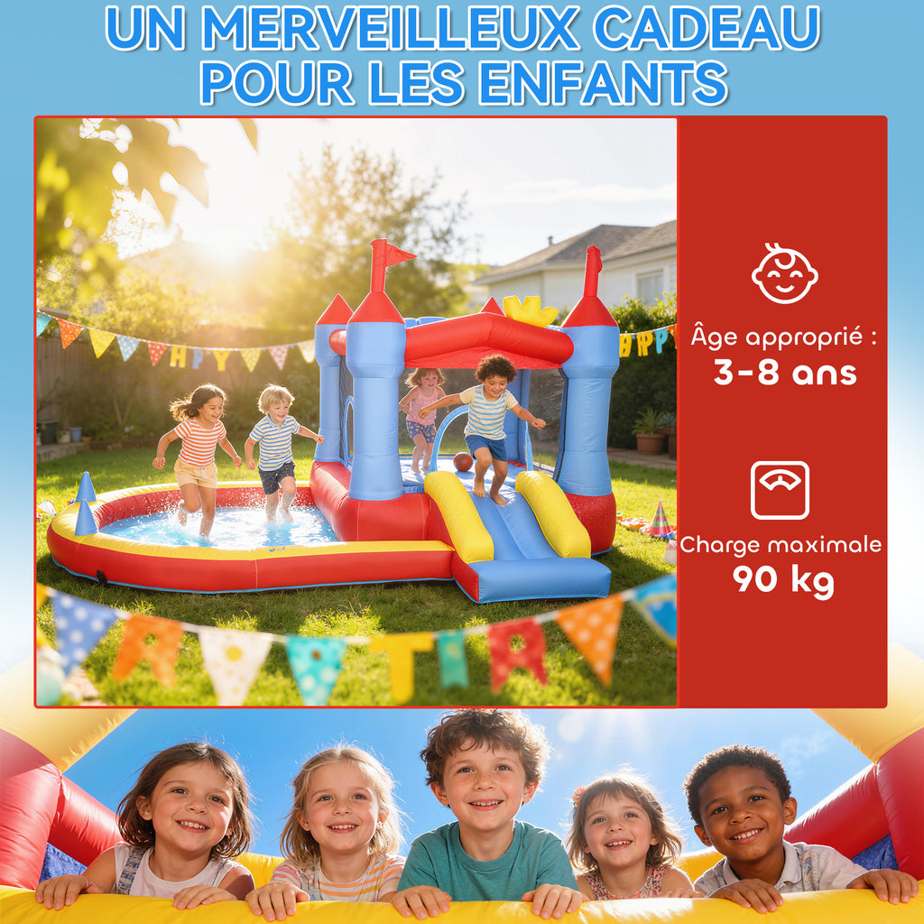 Château Gonflable avec Souffleur, Toboggans, Trampoline et Piscine à Balles - Multicolore | Magi Jouets