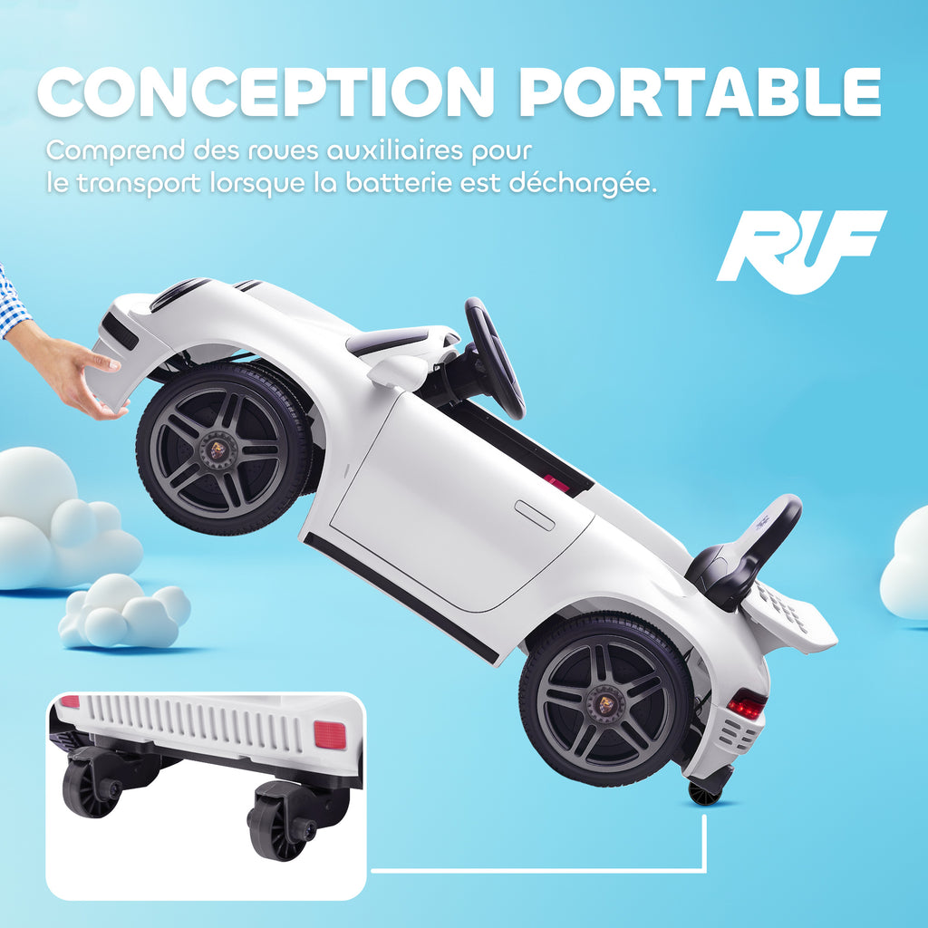 Voiture électrique enfants, véhicule électrique 12V, télécommande 2,4G, phares, musique, klaxon, 103 x 55 x 44 cm, blanc