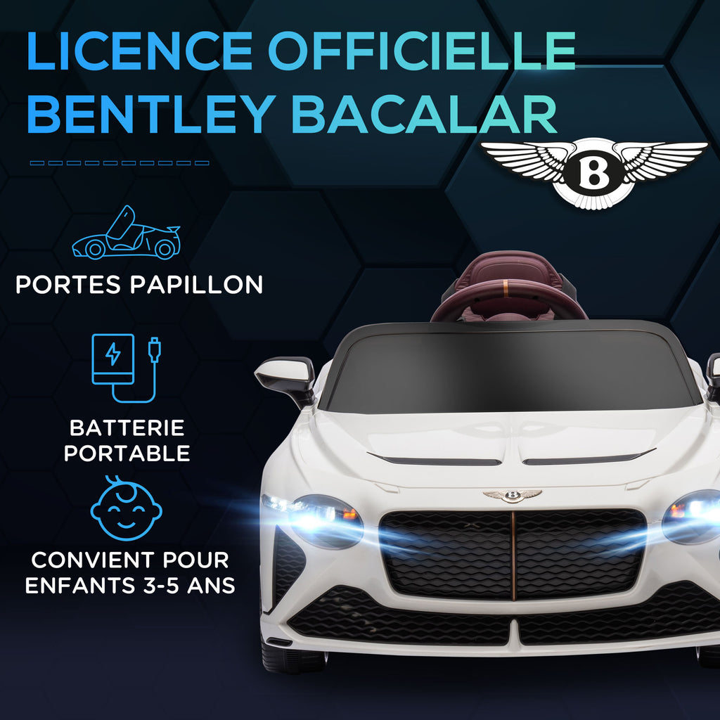 Voiture électrique pour enfant de 3 à 5 ans 2 moteurs 12V 25W 3-5 Km/h télécommande 2,4G Bentley Bacalar blanc