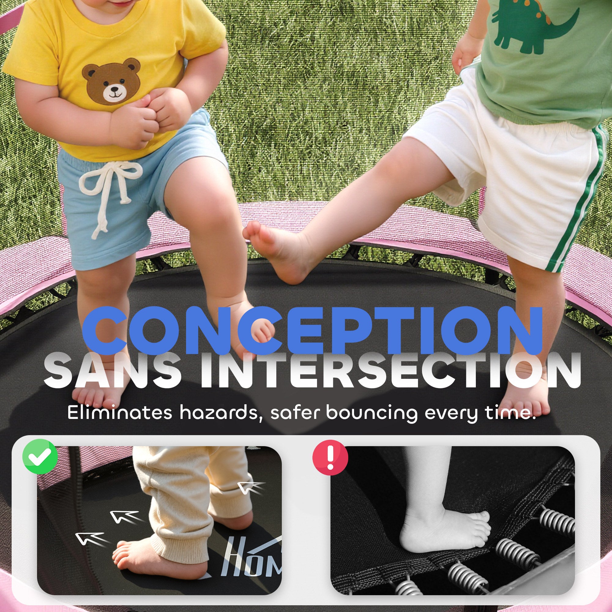 Trampoline Enfant Ø 1,40 × 1,90H m Filet de sécurité Porte zipée Couvre-Ressorts 6 poteaux rembourrés Inclus Rose