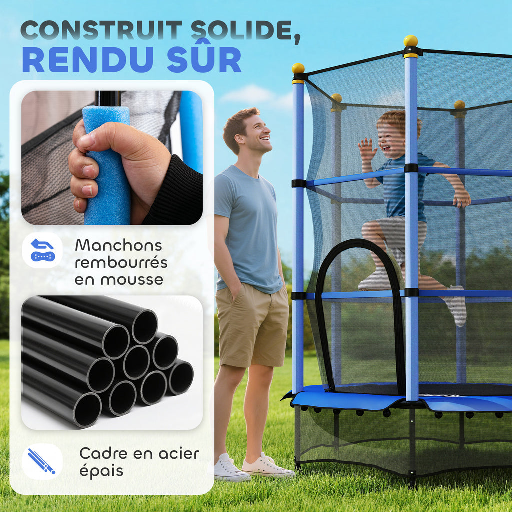 Trampoline Enfant Ø1,40 m avec Filet de Sécurité et Porte Zippée - Bleu | Magi Jouets