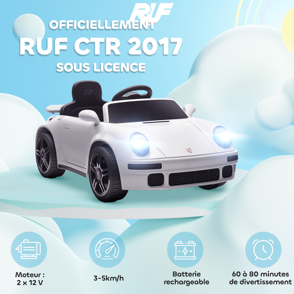 Voiture électrique enfants, véhicule électrique 12V, télécommande 2,4G, phares, musique, klaxon, 103 x 55 x 44 cm, blanc