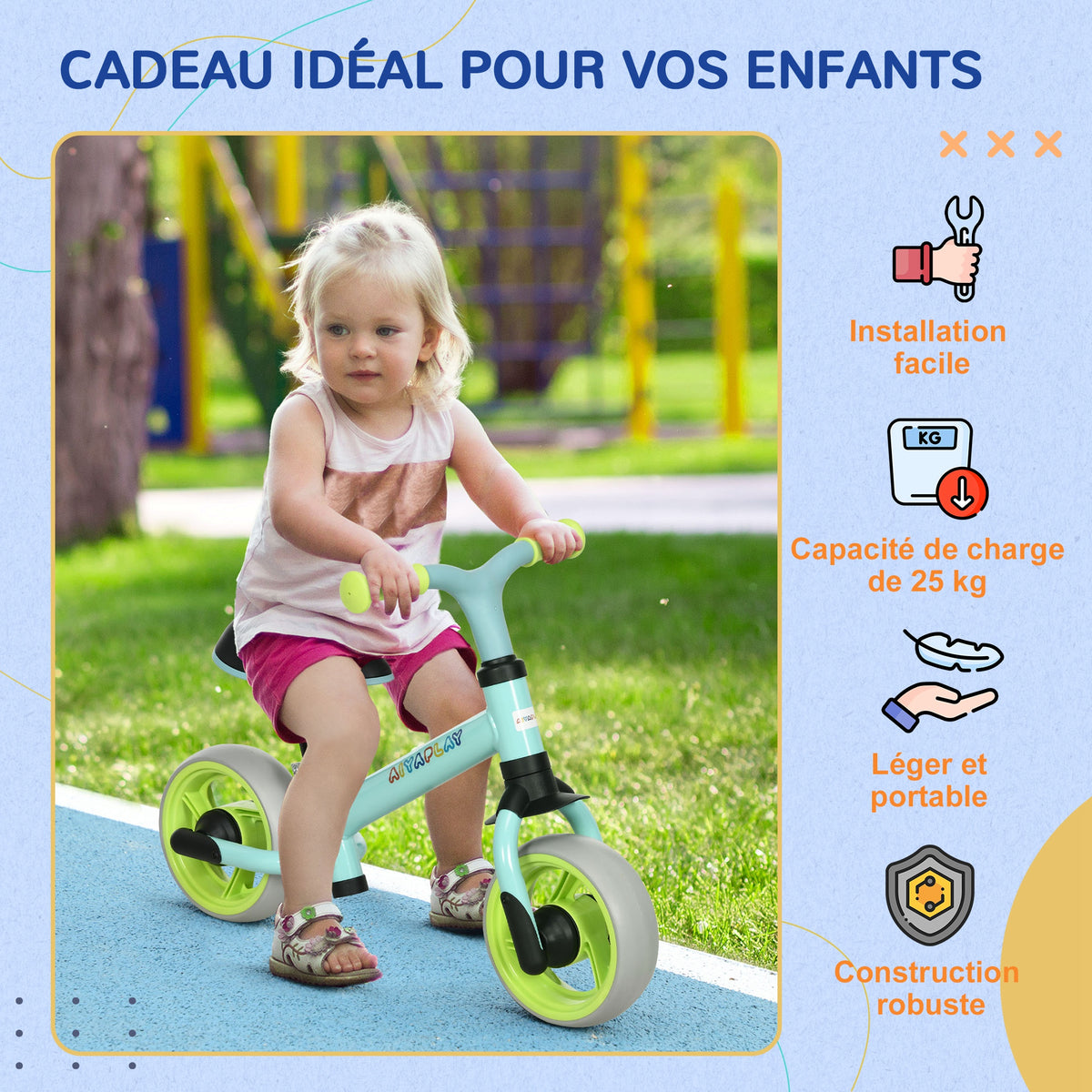 Vélo d'équilibre pour bébé siège réglable roues EVA jouet enfant pour bébé 18-48 mois pour garçons et filles vert