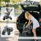 Tricycle Bébé Évolutif 6 en 1 Pliable avec Poignée Parentale et Siège Pivotant 360° - Gris | Magi Jouets