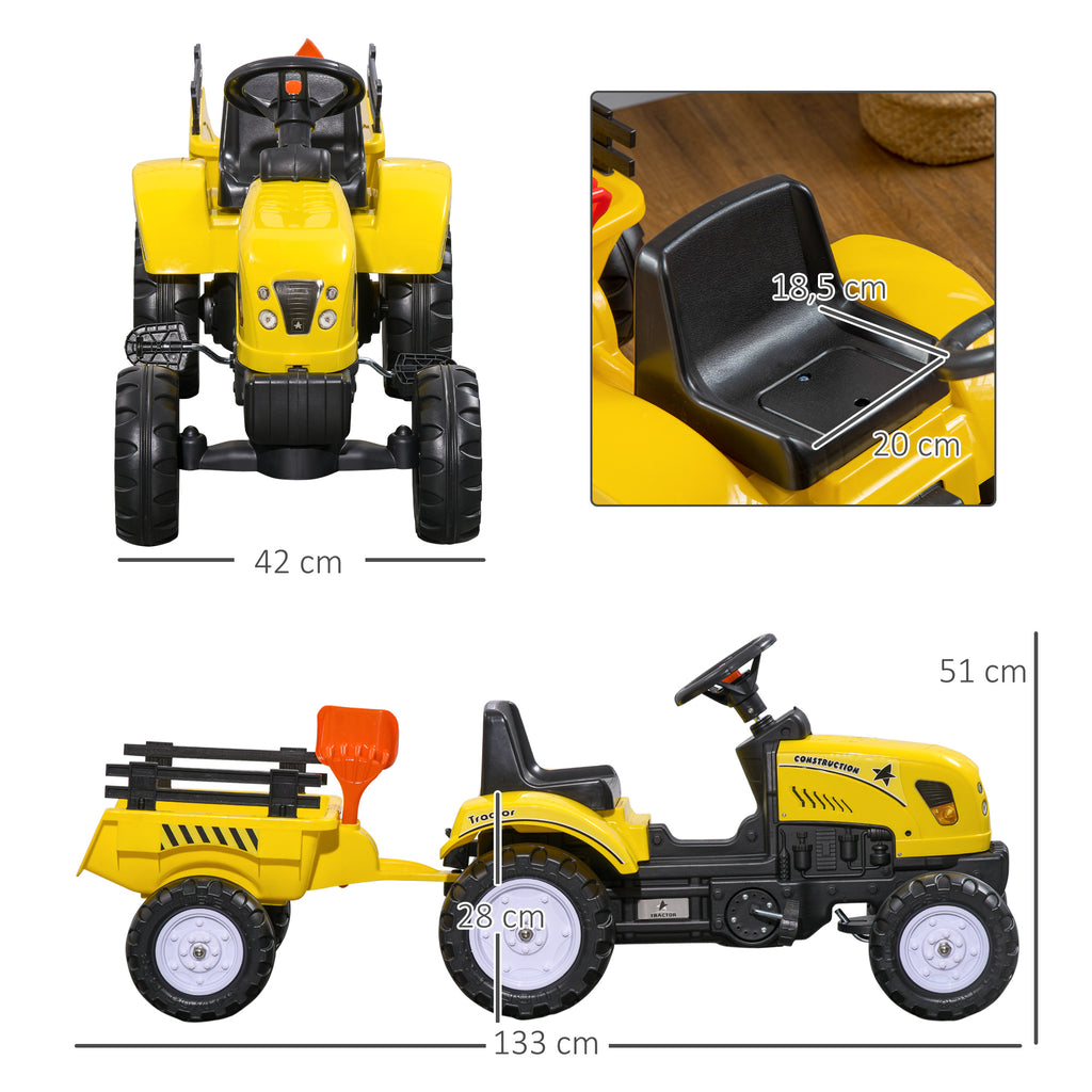 Porteur Tracteur Enfants avec Remorque, Râteau et Pelle, 6 Roues, 3+ Ans - Jaune | Magi Jouets