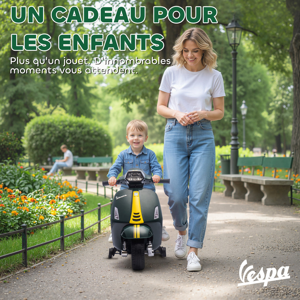 Moto Électrique Enfant 6V avec Roues d'Apprentissage, 2-4 Ans, 71x37x52 cm - Vert Foncé | Magi Jouets