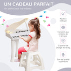 Piano Enfant Électronique 32 Touches avec Tabouret et Couvercle LED - Blanc | Magi Jouets