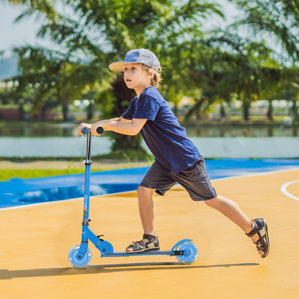 Trottinette pour enfants de 3 à 7 ans pliable roues lumineuses en PU musique 67 x 32 x 78 cm bleu