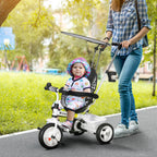 Tricycle Enfant Évolutif Pare-Soleil Pliable avec Canne Amovible et Benne, 105x47x98 cm - Blanc/Noir | Magi Jouets