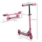 Trottinette pour enfants de 3 à 7 ans pliable roues lumineuses en PU musique 67 x 32 x 78 cm rose