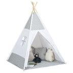 Tente Tipi Indien pour Enfant avec Tapis, Coussin et Sac de Transport, 1,2x1,2x1,55 m - Gris/Blanc | Magi Jouets
