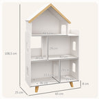 Étagère de Rangement Enfant Forme de Maison, 3 Niveaux, 65x25x108,5 cm - Blanc et Naturel | Magi Jouets
