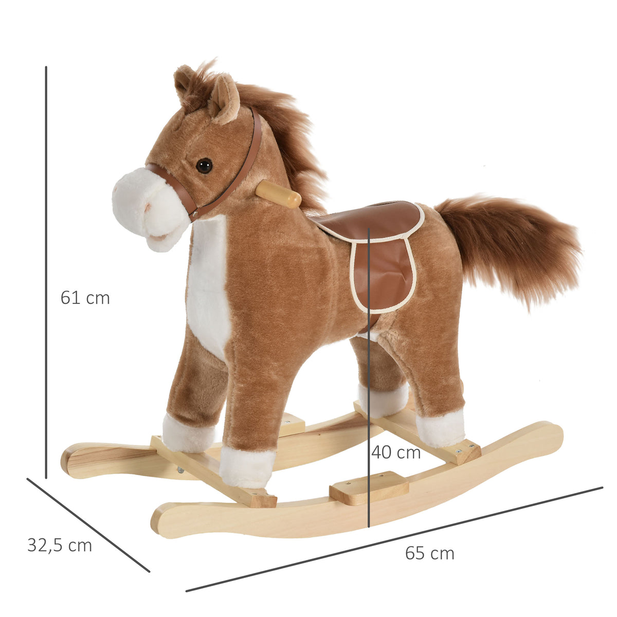 Cheval à Bascule Selle Confort en Bois de Peuplier, 65x32,5x61 cm - Marron | Magi Jouets