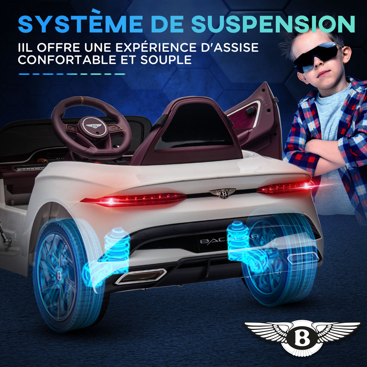 Voiture électrique pour enfant de 3 à 5 ans 2 moteurs 12V 25W 3-5 Km/h télécommande 2,4G Bentley Bacalar blanc