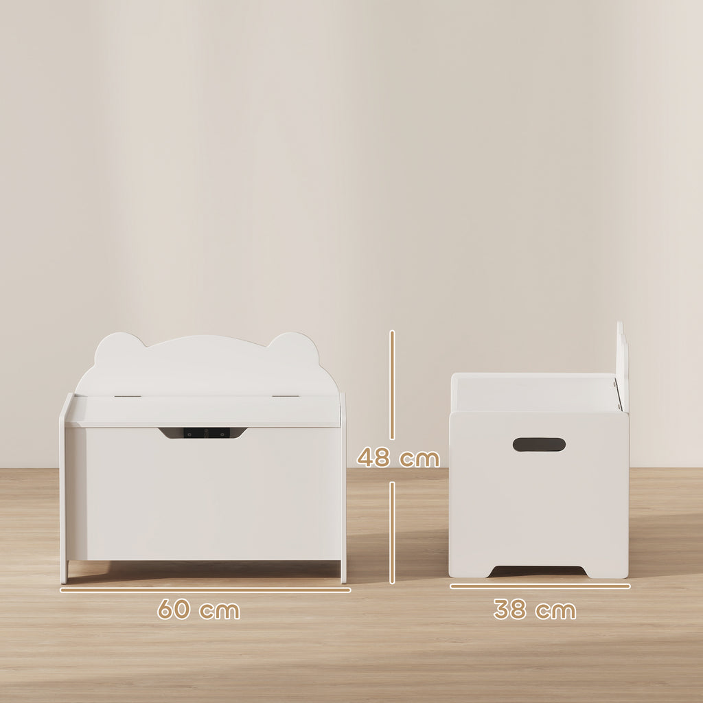 Coffre à Jouets Enfant Forme d'Ours avec Couvercle Rabattable, 60x38x48 cm - Blanc | Magi Jouets