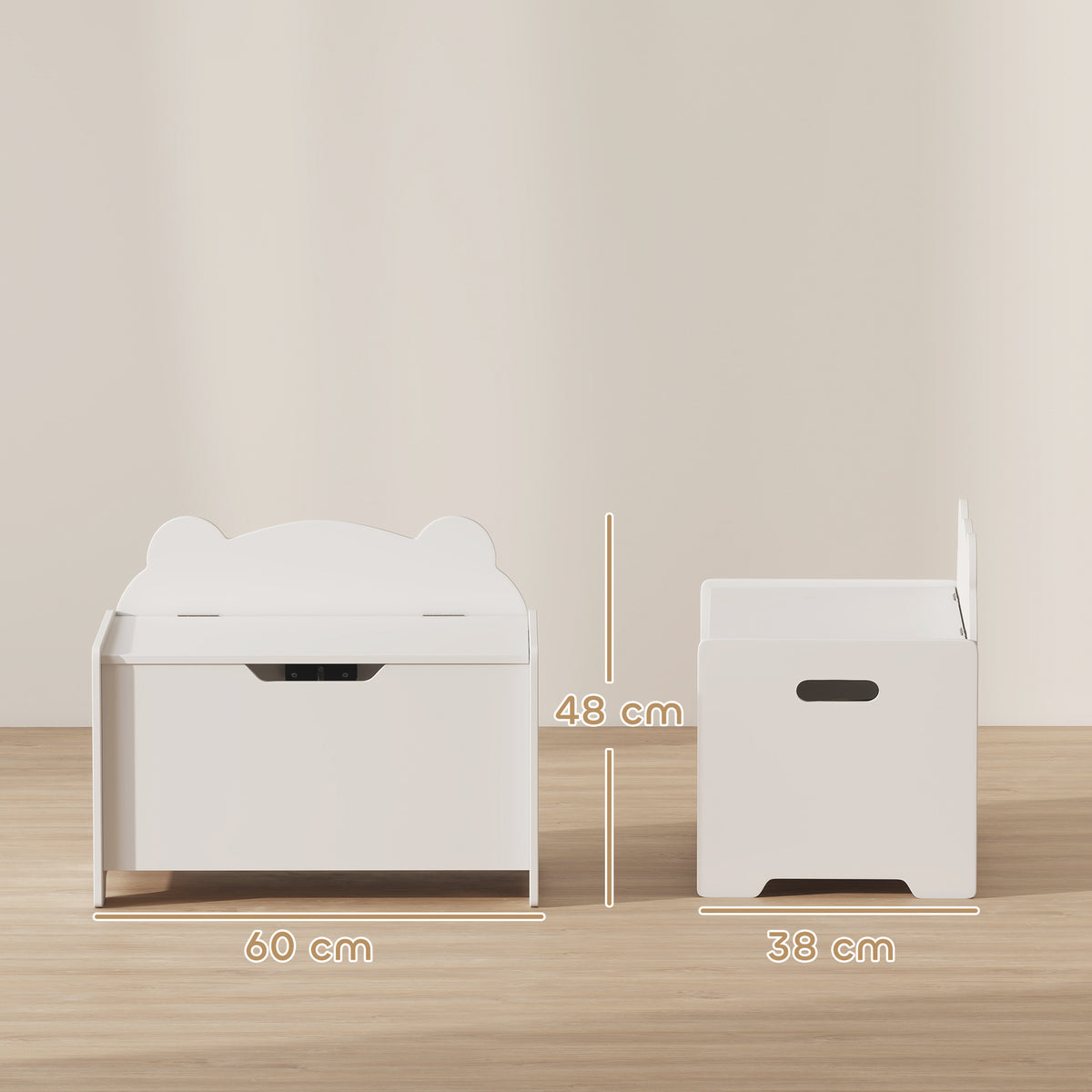 Coffre à Jouets Enfant Forme d'Ours avec Couvercle Rabattable, 60x38x48 cm - Blanc | Magi Jouets
